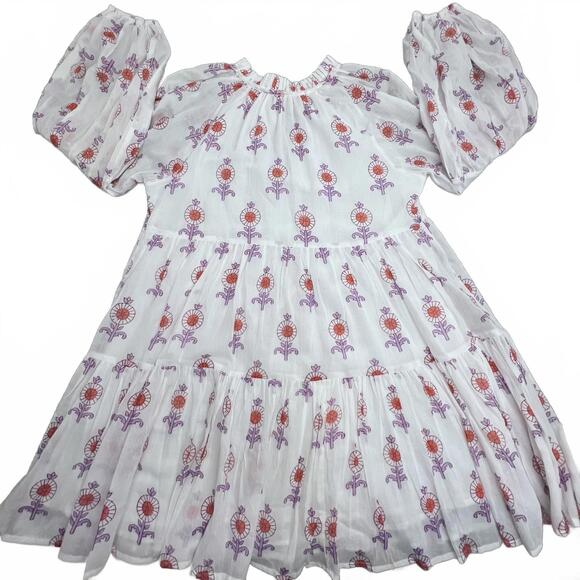 Oliphant Tuckernuck Boho Floral Peasant Mini Dress Balloon Sleeve White XL - Picture 6 of 9